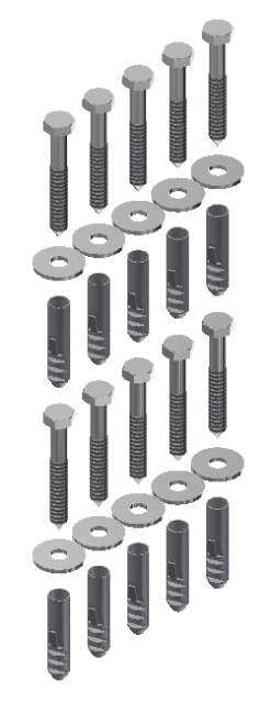 10 STK RUSTFRI FRANSK M8 X 60 + DYBEL + SKIVE