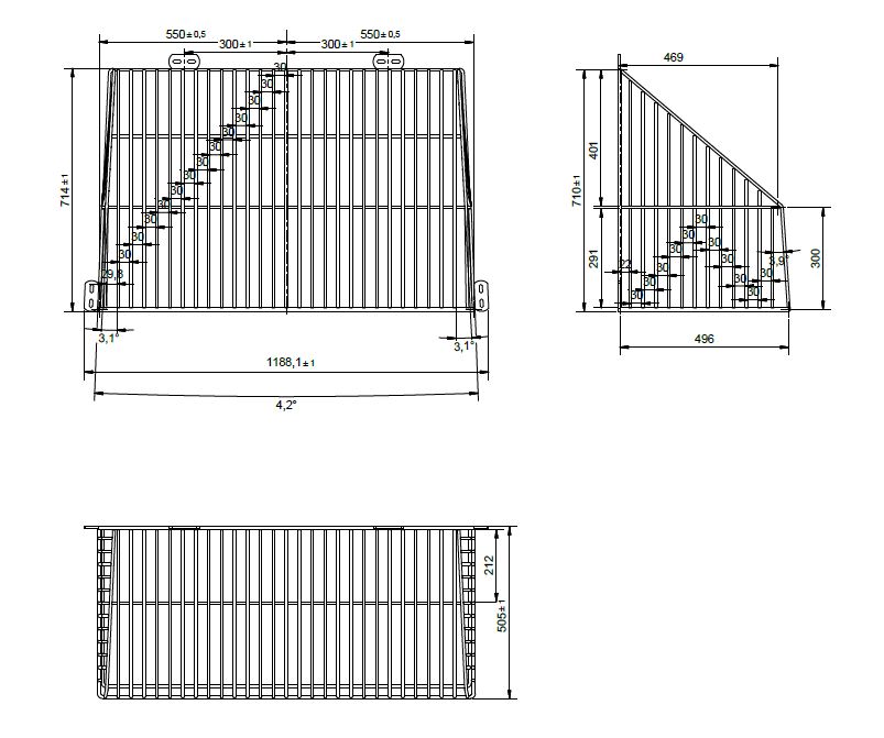 STRAW HOLDER GALVANIZED 255 LITER FOR SOWS, 1188X714X469 MM 